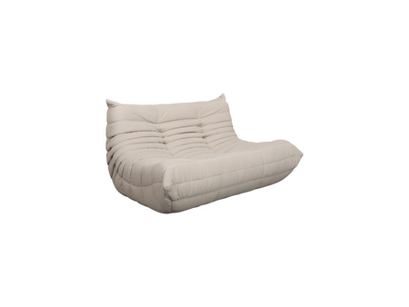 Sofa dwuosobowa, jasnobeżowa – nowoczesna, aksamitna, z przeszyciami