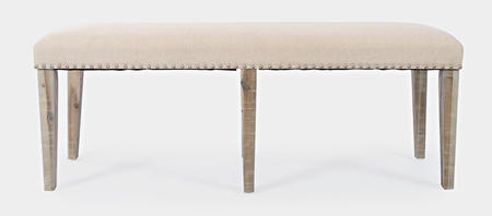 Ławka rustykalna  tapicerowana–jasne drewno-beżowa tapicerka