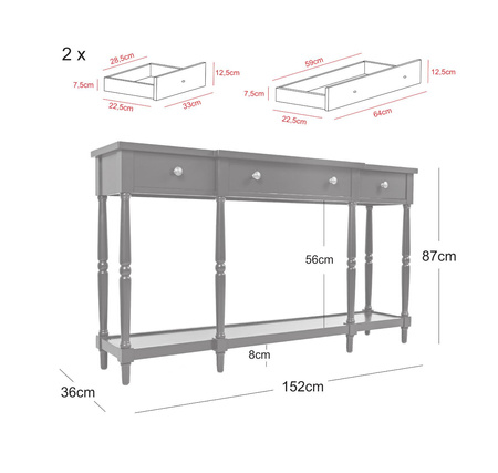 Biała konsola Avola Antique White z szufladami i półką