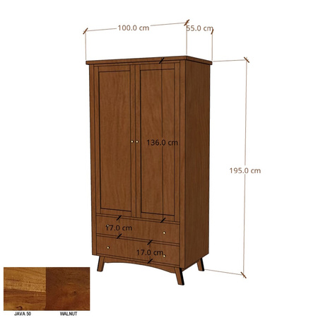 Szafa kolonialna drewniana 100 cm z szufladami - kolor Walnut