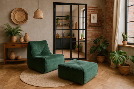 Luksusowy fotel wypoczynkowy z  podnóżkiem- butelkowa zieleń- Nua