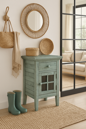 Szafka nocna- Rustykalny turkusowo-miętowy z gniazdem USB