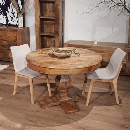 Okrągły stół z drewna mango na jednej nodze 115 cm – toffi