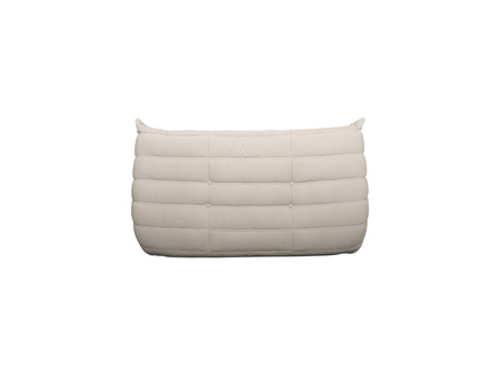 Sofa dwuosobowa, jasnobeżowa – nowoczesna, aksamitna, z przeszyciami