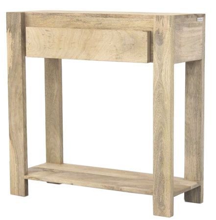 Konsola z litego drewna mango z półką i szufladą 80 cm -natural