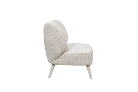 Fotel wypoczynkowy vintage z beżowej tkaniny boucle – retro design i elegancja