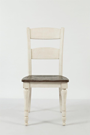 Krzesło prowansalskie z recyklingowanego drewna sosnowego – biel antyczna, brązowe siedzisko
