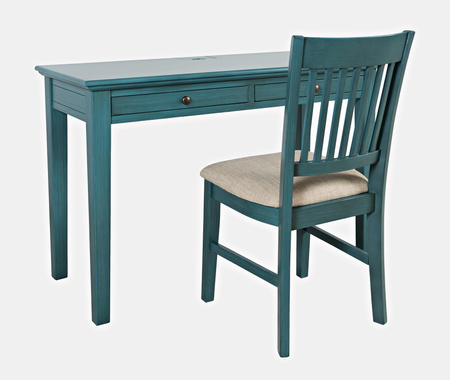 Krzesło prowansalskie ciemny turkus z kremowym siedziskiem – drewno, shabby chic