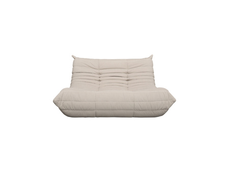 Sofa dwuosobowa, jasnobeżowa – nowoczesna, aksamitna, z przeszyciami