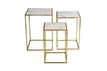 Zestaw stolików z białym marmurem i złotą podstawą - 3 sztuki