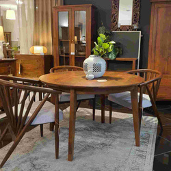 Stół drewniany okrągły z akacji 120 cm – kolor ciemny orzech WALNUT