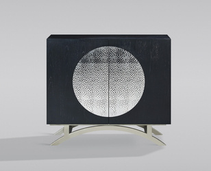 Czarna komoda 100 cm z chromowanym wzorem 