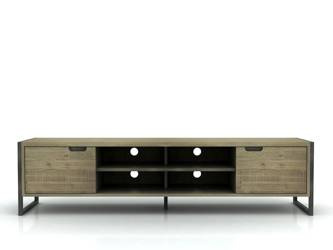 Szafka RTV industrialna drewniana 200 cm z półkami i szafkami, styl loftowy,