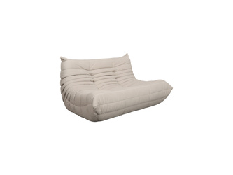 Sofa dwuosobowa, jasnobeżowa – nowoczesna, aksamitna, z przeszyciami