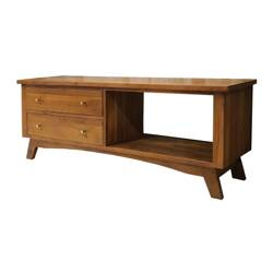 Szafka RTV drewniana 140 cm z litego drewna akacji – jasny orzech