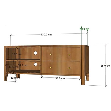 Szafka RTV z drewna akacjowego 130 cm- jasny orzech